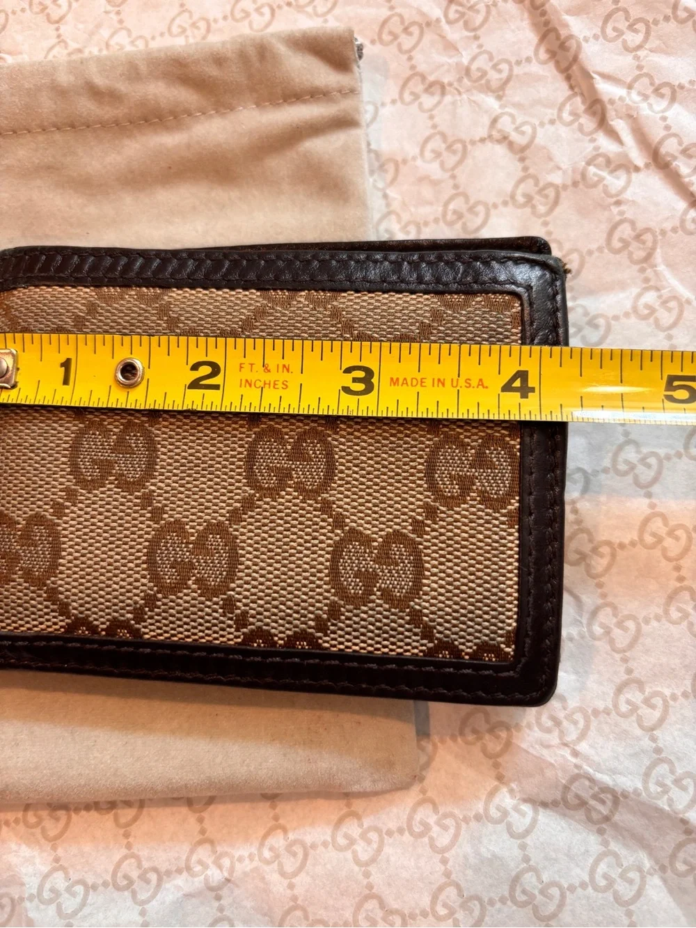 Gucci Brown Monogram Canvas Bifold Card & Money Wallet. Mini.